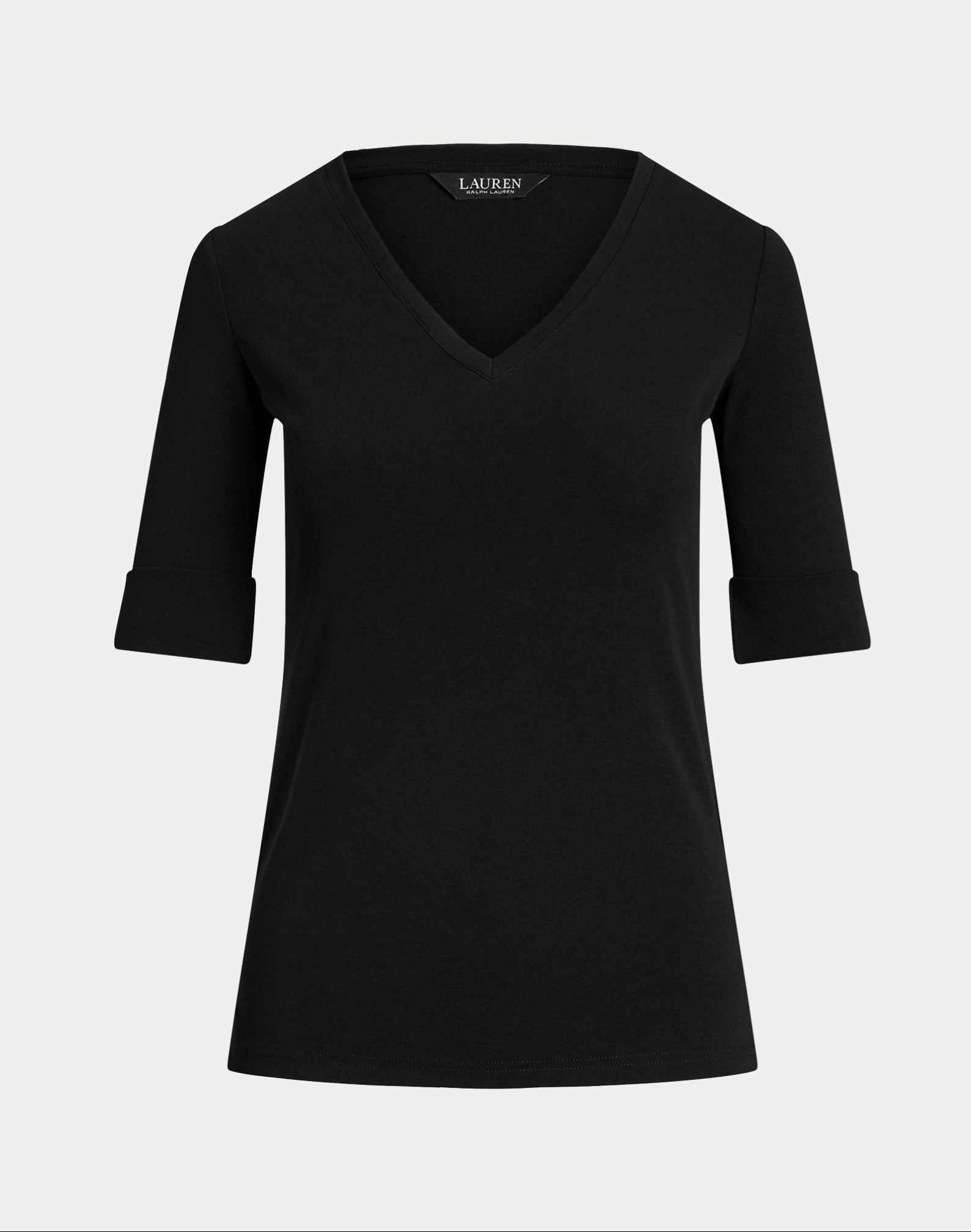 LAUREN RALPH LAUREN JUDY STRETCH COTTON ELBOW-SLEEVE V-NECK ΜΠΛΟΥΖΑ